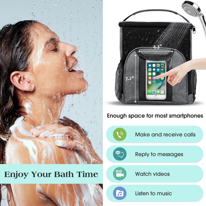 Attmu Portable Shower Caddy College Tote Bag  Quick Dry Hanging Toiletry Bag  Large Capacity Mesh Shower Caddy Portable for College Dorm Room Essentials for Boys and Girls for Bath Camping (Gray) - Image 4