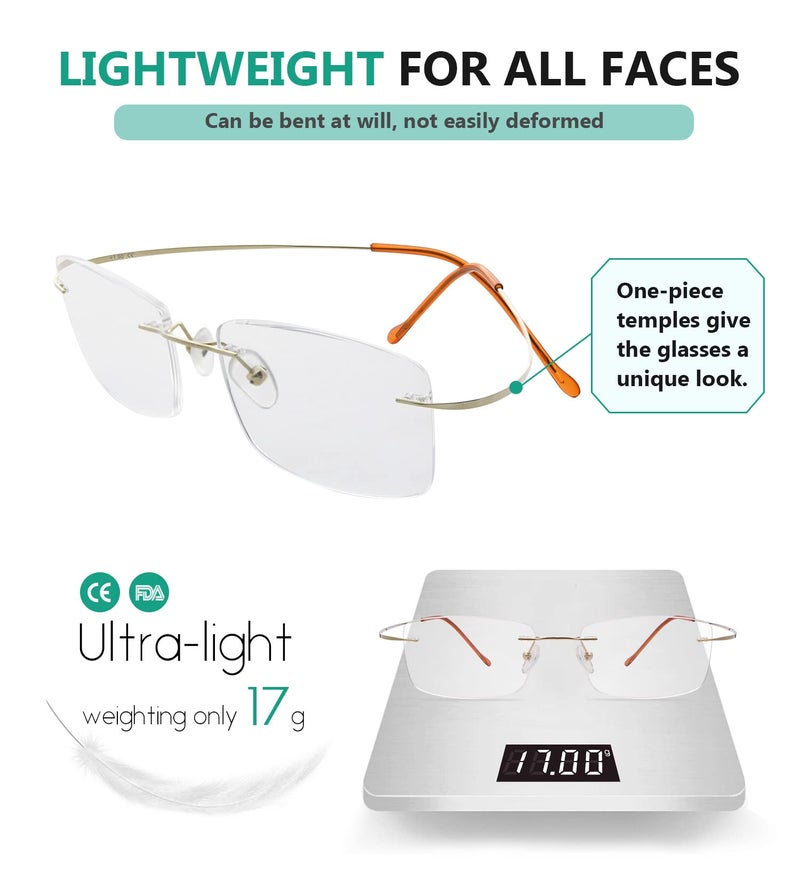 Eyekepper Titanium Rimless Eyeglasses Men Gold - Image 4