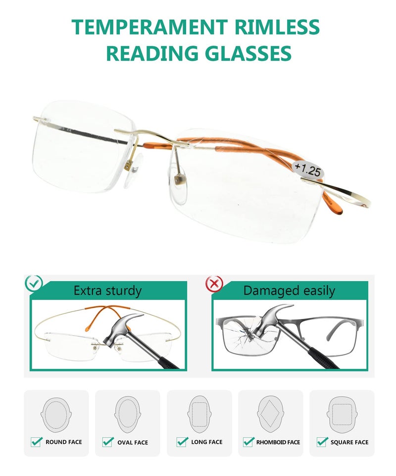 Eyekepper Titanium Rimless Eyeglasses Men Gold - Image 3