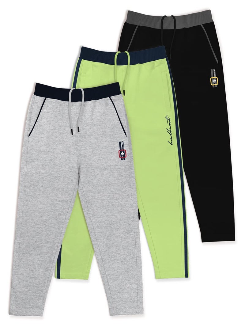 HELLCAT Boys Regular Fit Mid Rise Blended Cotton Stylish Track Pants - Pack of 3-Grey/Black_24(3-4Years) - Image 1