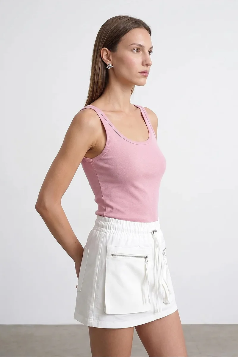 Dilvin Blush Pink DILVIN Ribbed Fitted Camisole Top for Women | Best Price UAE