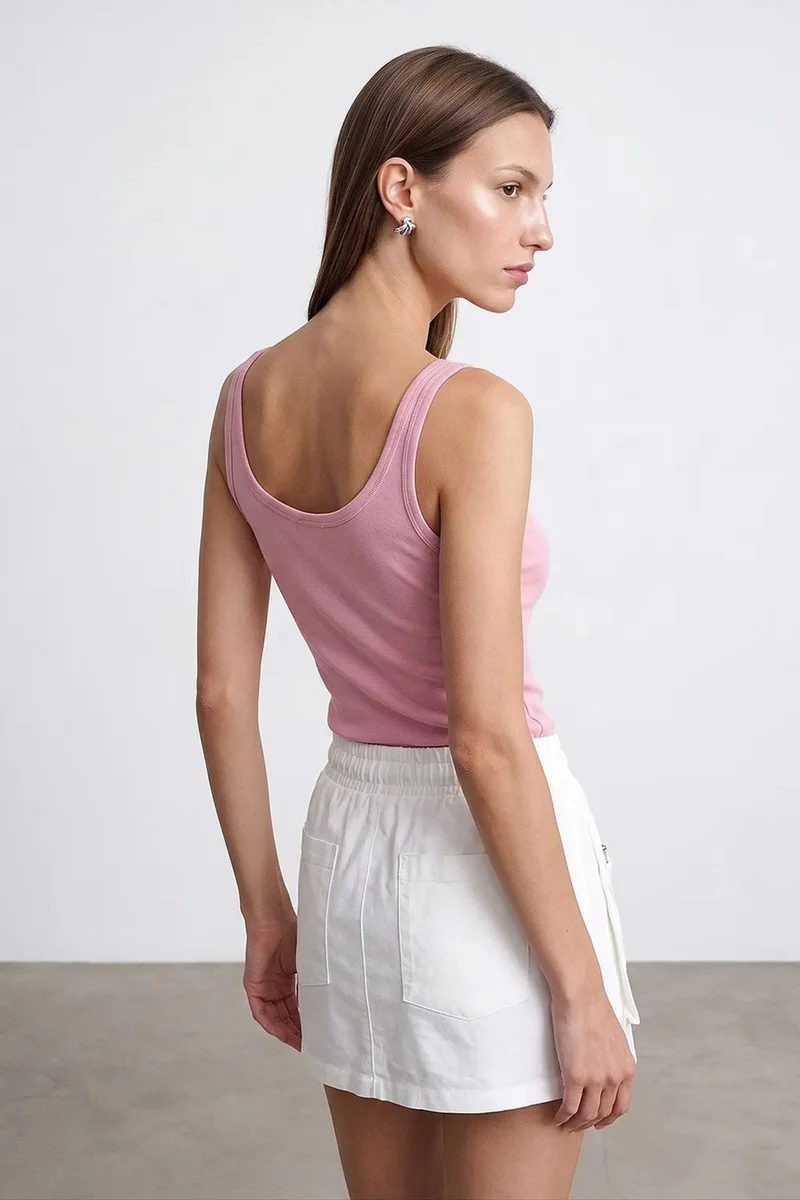 Dilvin Blush Pink DILVIN Ribbed Fitted Camisole Top for Women | Best Price UAE