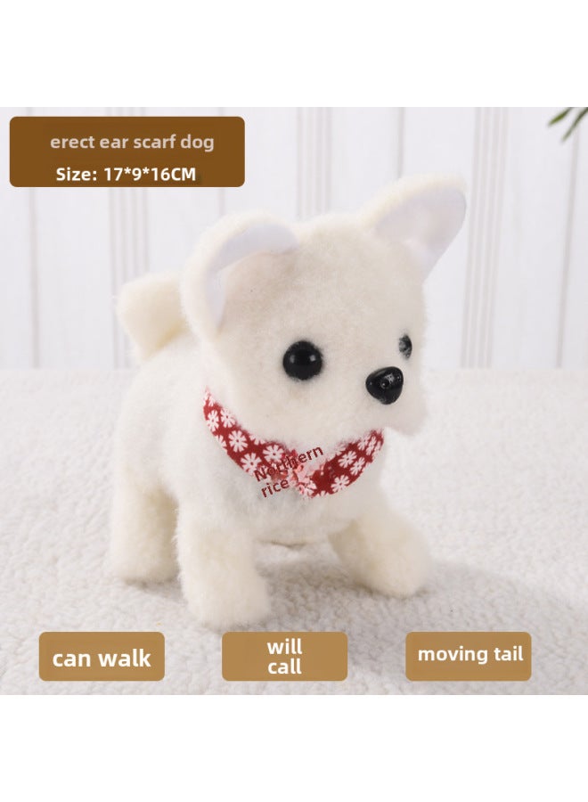 Children's Plush Electric Dog Toy 1-3 Stall Small Dog Stall Electronic Pet Simulation Machine-Color:Vertical Ear Scarf Dog ] - Image 1