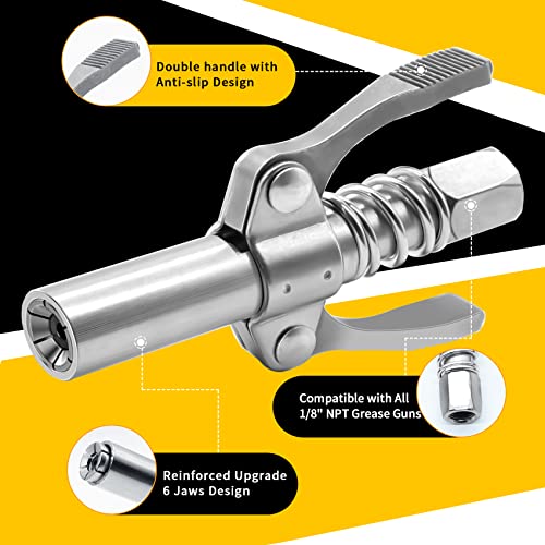COMVIEE Grease Gun Coupler, Double Handle Quick Lock Release Grease Tips Ends Couplers, Rated 10,000 PSI, Compatible with All Grease Guns 1/8" NPT Fittings, 1-PC - Image 3
