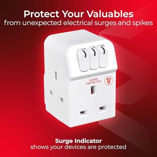 Masterplug Indoor Power MSWRG3-MP 3-Socket 13 amp Surge Protected Adaptor (White) - Image 3