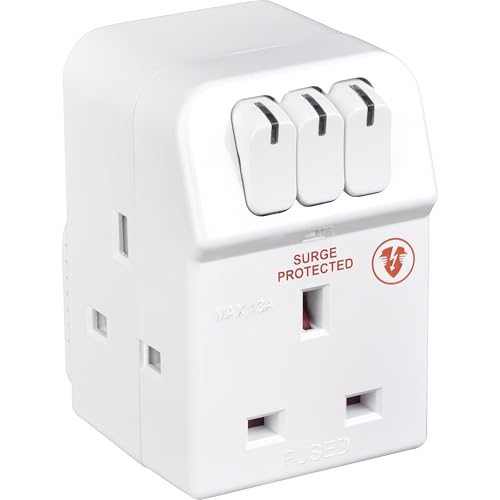 Masterplug Indoor Power MSWRG3-MP 3-Socket 13 amp Surge Protected Adaptor (White) - Image 2