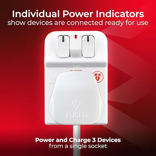 Masterplug Indoor Power MSWRG3-MP 3-Socket 13 amp Surge Protected Adaptor (White) - Image 5