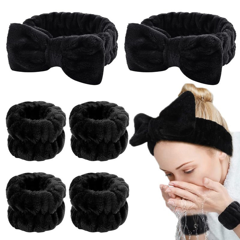 WHAVEL 6PCS Spa Headband and Wristband Set Face Wash Headband Makeup Skincare Headband Wrist Bands for Washing Face