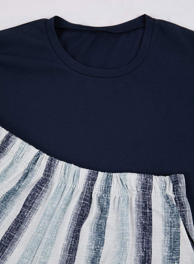 trendyol Indigo Regular Cut Striped Cotton Knitted Pajama Set Tmnss26Pt00032 - Image 4