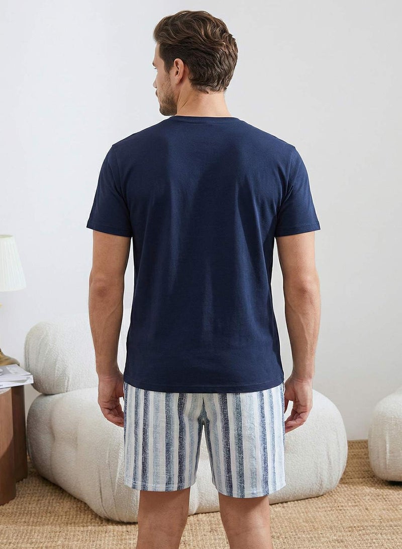 trendyol Indigo Regular Cut Striped Cotton Knitted Pajama Set Tmnss26Pt00032 - Image 3