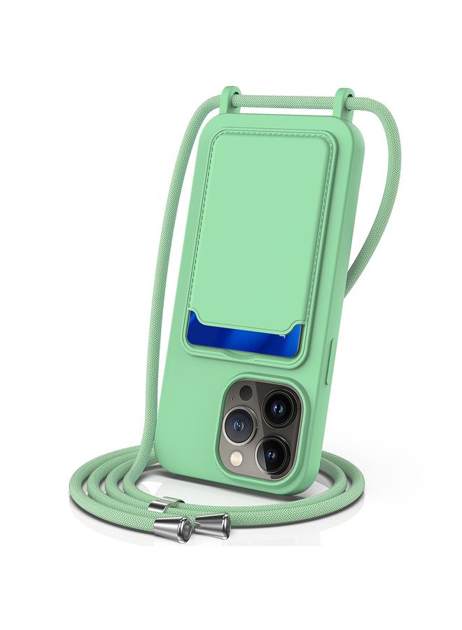 Zaboon Case For iPhone 13 Pro Max Integrated Card Bag Solid Color Liquid Silicone Phone Case with Lanyard - Image 1