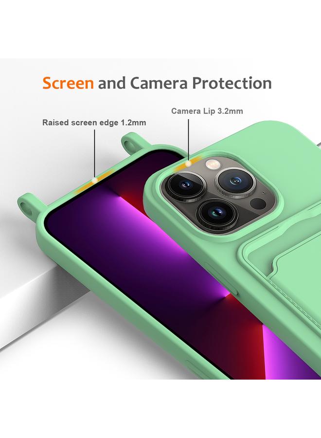 Zaboon Case For iPhone 13 Pro Max Integrated Card Bag Solid Color Liquid Silicone Phone Case with Lanyard - Image 5