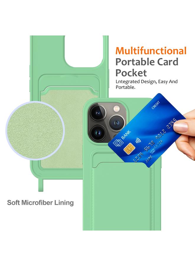 Zaboon Case For iPhone 13 Pro Max Integrated Card Bag Solid Color Liquid Silicone Phone Case with Lanyard - Image 4