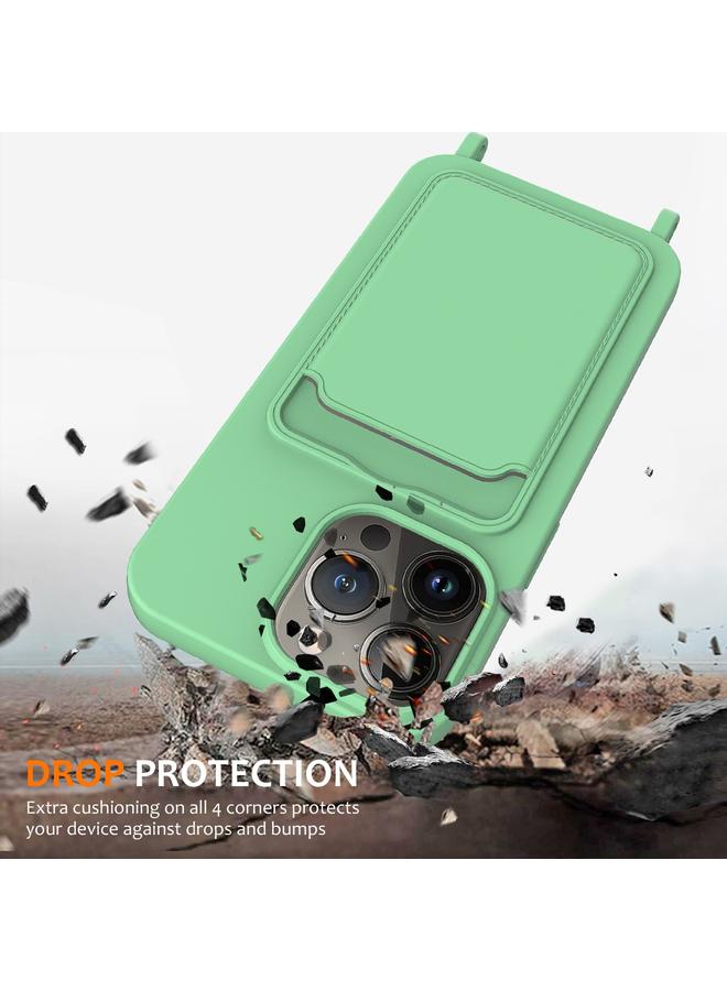 Zaboon Case For iPhone 13 Pro Max Integrated Card Bag Solid Color Liquid Silicone Phone Case with Lanyard - Image 2