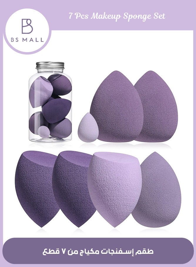 BS Mall 7 PCS Makeup Sponge Set Blender Sponges for Liquid, Cream, And Powder, Latex Free, Multi Colored Beauty Sponges with 1 Mini Sponge, Vegan & Cruelty-Free,Ideal Gifts for Women on Valentine's Day (Purple) - Image 1