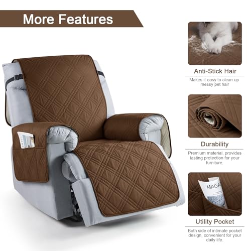 TAOCOCO 100% Waterproof Recliner Chair Cover, Non Slip Recliner Covers for Recliner Chair with Pocket, Washable Reclining Chair Cover Furniture Protector for Kids,Dogs(23.6'', Brown) - Image 5