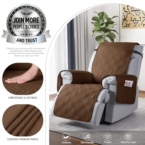 TAOCOCO 100% Waterproof Recliner Chair Cover, Non Slip Recliner Covers for Recliner Chair with Pocket, Washable Reclining Chair Cover Furniture Protector for Kids,Dogs(23.6'', Brown) - Image 2
