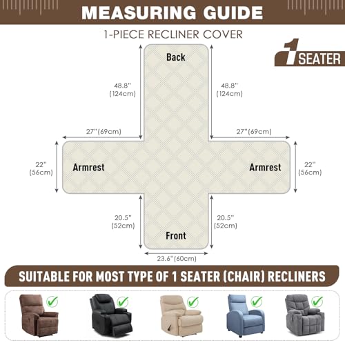 TAOCOCO 100% Waterproof Recliner Chair Cover, Non Slip Recliner Covers for Recliner Chair with Pocket, Washable Reclining Chair Cover Furniture Protector for Kids,Dogs(23.6'', Brown) - Image 3