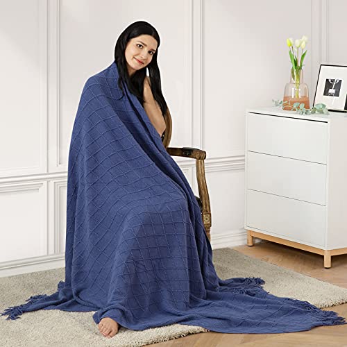 inhand Navy Blue Throw Blanket for Couch and Bed Soft Living Room Home Decor Knitted Twin Size Blanket Outdoor Lightweight Breathable Summer Blanket Farmhouse Warm Woven Decorative 60x80 - Image 3