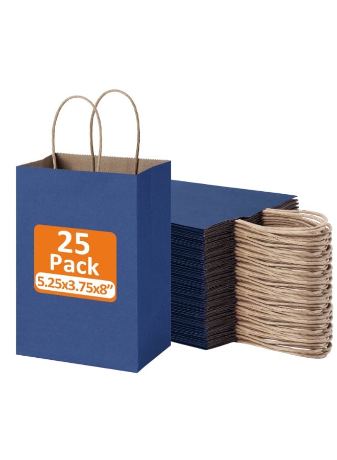 Chabeia 25Pcs 5.25x3.75x8 Navy Blue Small Gift Bags Kraft Paper Bags with Handles Bulk for Shopping, Wedding, Merchandise, Birthday, Business - Image 1