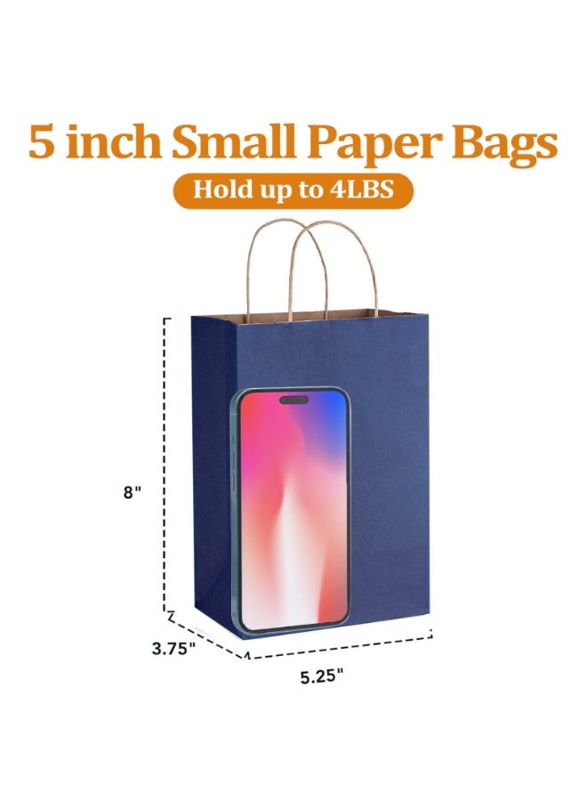 Chabeia 25Pcs 5.25x3.75x8 Navy Blue Small Gift Bags Kraft Paper Bags with Handles Bulk for Shopping, Wedding, Merchandise, Birthday, Business - Image 3