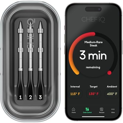 CHEF iQ Sense Smart Wireless Meat Thermometer with 3 UltraThin Probes Unlimited Range Bluetooth Meat Thermometer Digital Food Thermometer for Remote Monitoring of BBQ Grill Oven