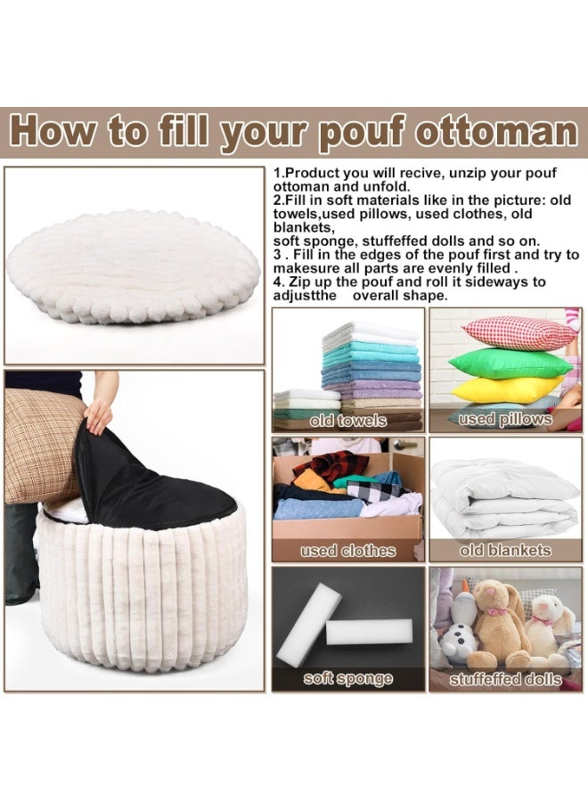 2 Pcs 20 x 15 Inch Unstuffed Pouf Cover Ottoman Foot Rest - No Filler, Faux Rabbit Fur Foot Stool Floor Bean Bag Floor Chair Storage for Living Room Bedroom Home Decor(Beige) - Image 3