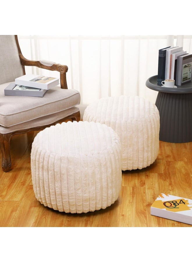 2 Pcs 20 x 15 Inch Unstuffed Pouf Cover Ottoman Foot Rest - No Filler, Faux Rabbit Fur Foot Stool Floor Bean Bag Floor Chair Storage for Living Room Bedroom Home Decor(Beige) - Image 1
