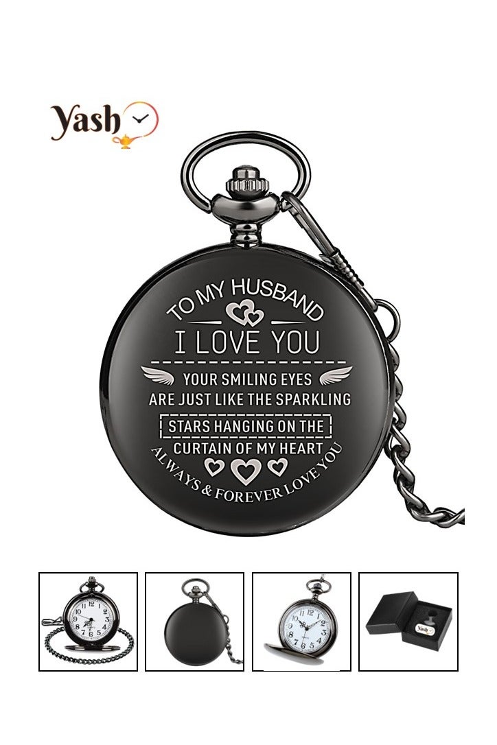 YASH Yash Retro Pocket Watch for Husband I Love You Quartz Timepiece with Chain and Elegant Packaging – A Perfect Gift  - Image 1