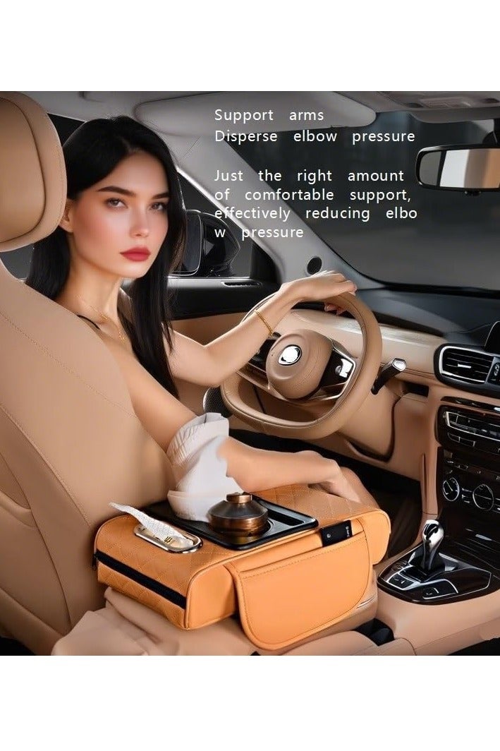 وسادة مسند ذراع للسيارة، غطاء كونسول وسطي 5 في 1 مع 2 كيس تخزين حامل أكواب، فتحة علبة مناديل، فتحة هاتف لسيارات السيدان، منظمات داخلية لإكسسوارات السيارات (برتقالي) - view 2