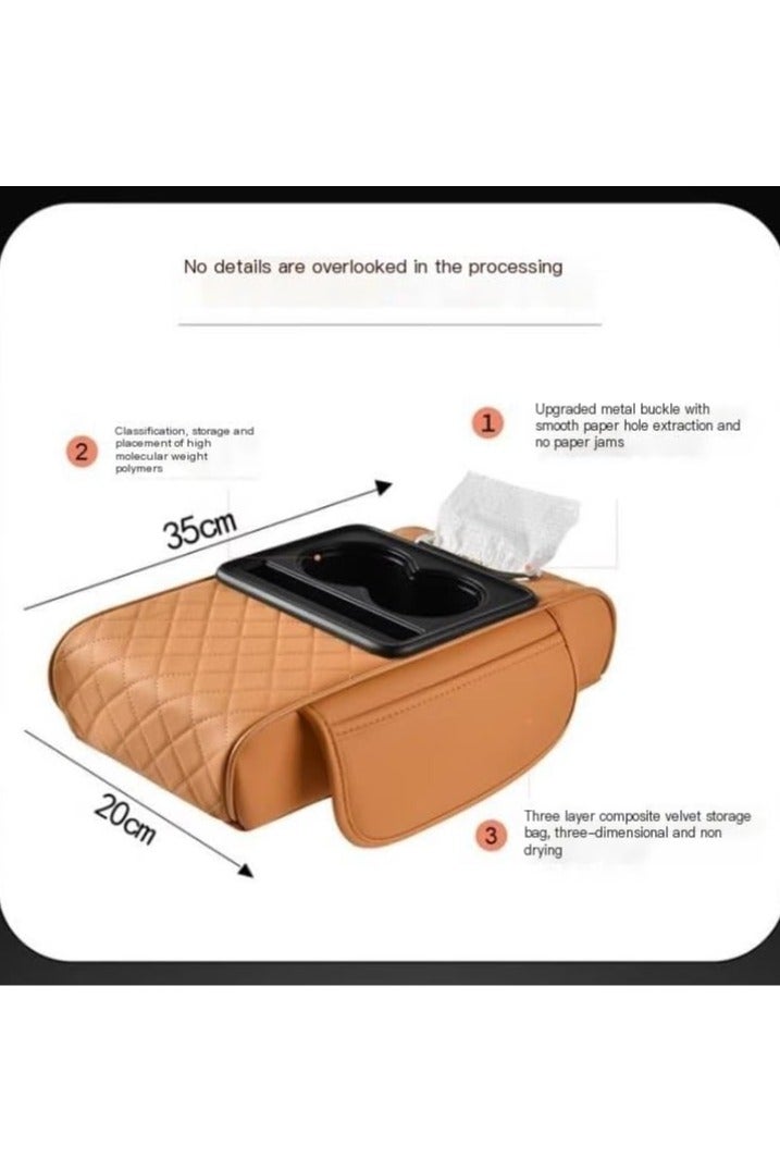 وسادة مسند ذراع للسيارة، غطاء كونسول وسطي 5 في 1 مع 2 كيس تخزين حامل أكواب، فتحة علبة مناديل، فتحة هاتف لسيارات السيدان، منظمات داخلية لإكسسوارات السيارات (برتقالي) - view 3