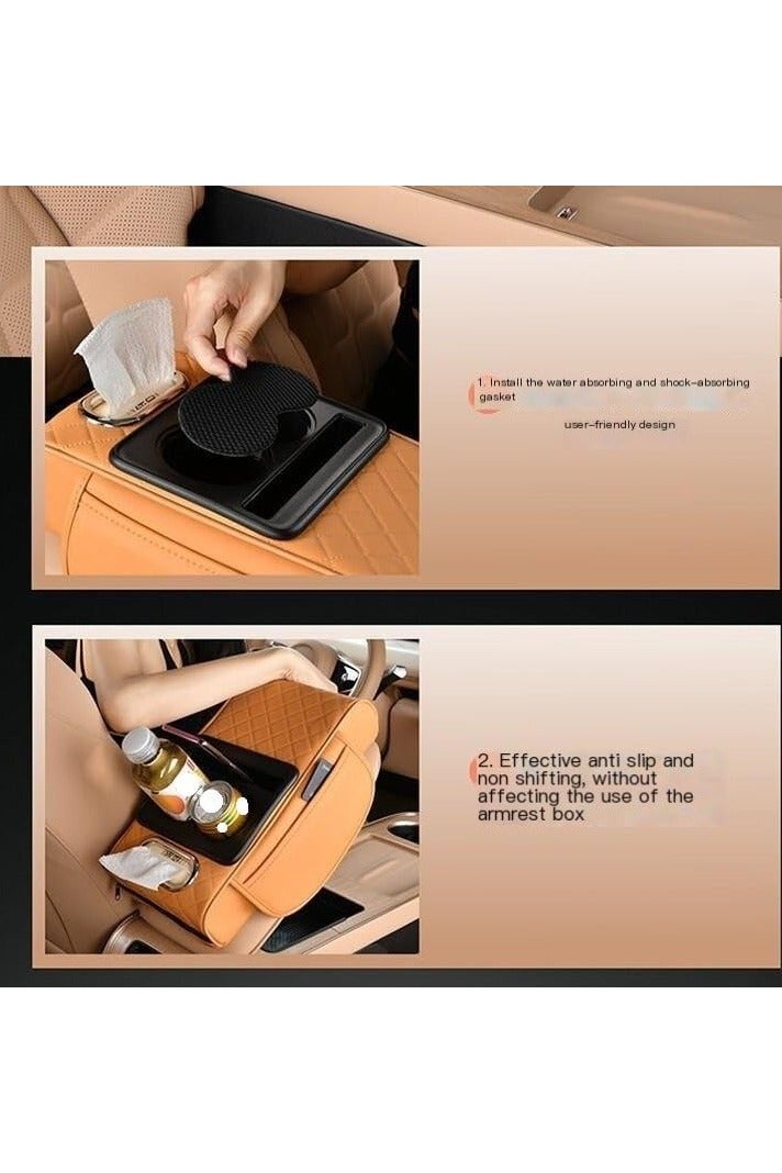 وسادة مسند ذراع للسيارة، غطاء كونسول وسطي 5 في 1 مع 2 كيس تخزين حامل أكواب، فتحة علبة مناديل، فتحة هاتف لسيارات السيدان، منظمات داخلية لإكسسوارات السيارات (برتقالي) - view 5