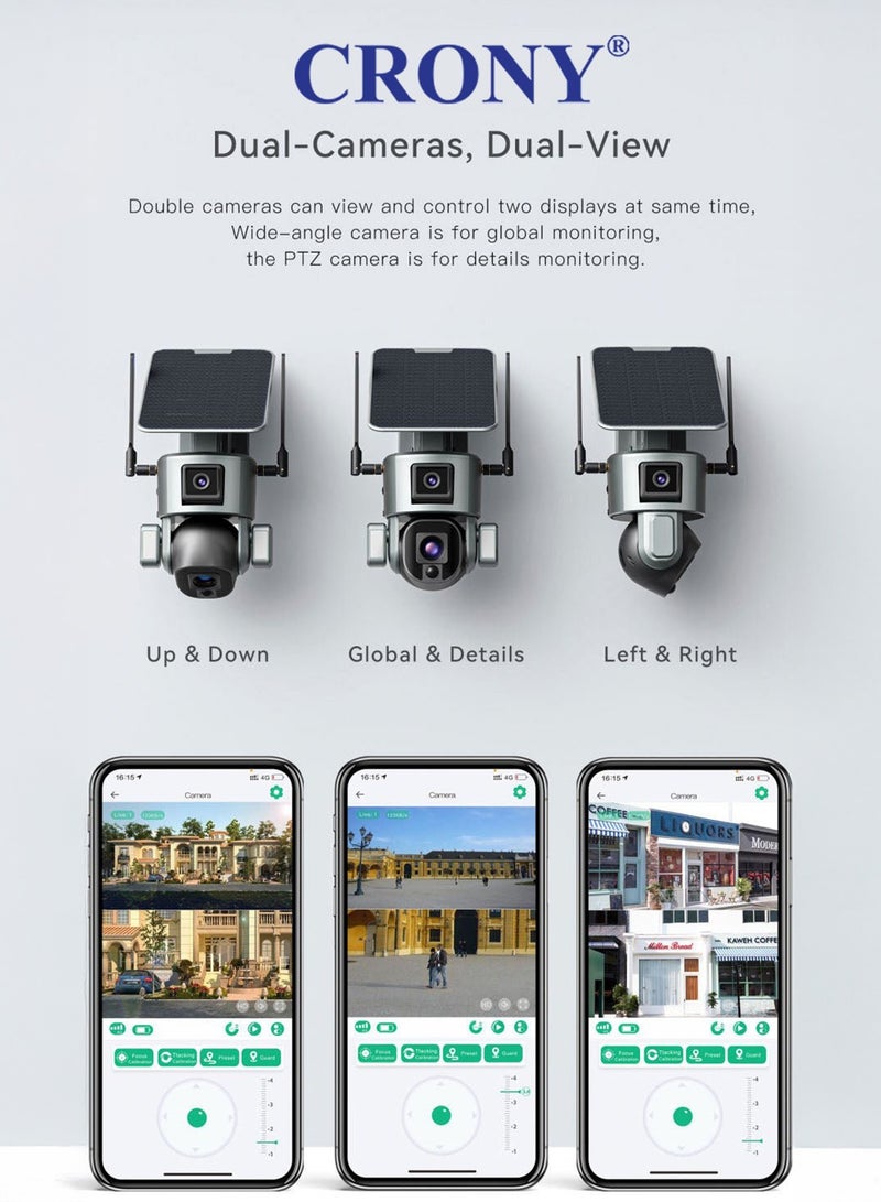 Crony 4MP Dual - Lensed S5 Security Camera with 4K Resolution, 4G/Wi-Fi Connectivity, Solar/Battery Power, 10x Zoom, PTZ (355°H/90°V), 20000mAh Battery, IP66 Waterproof, Two - way Audio, TF Card/Cloud Storage - Image 5