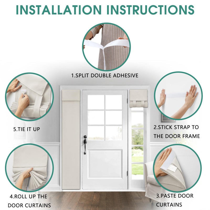 HOMEIDEAS HOMEIDEAS Sidelight Curtains for Front Door  Side Door Window Curtains  Front Door Curtains for Small Window  Privacy Door Shades Thermal Insulated Door Window Covering  1 Panel  W12 X L40  Cream - Image 3