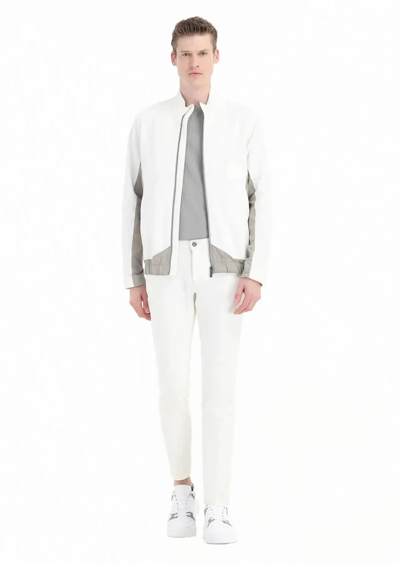 RAMSEY White Regular Fit Turtleneck Casual Weaving Coat