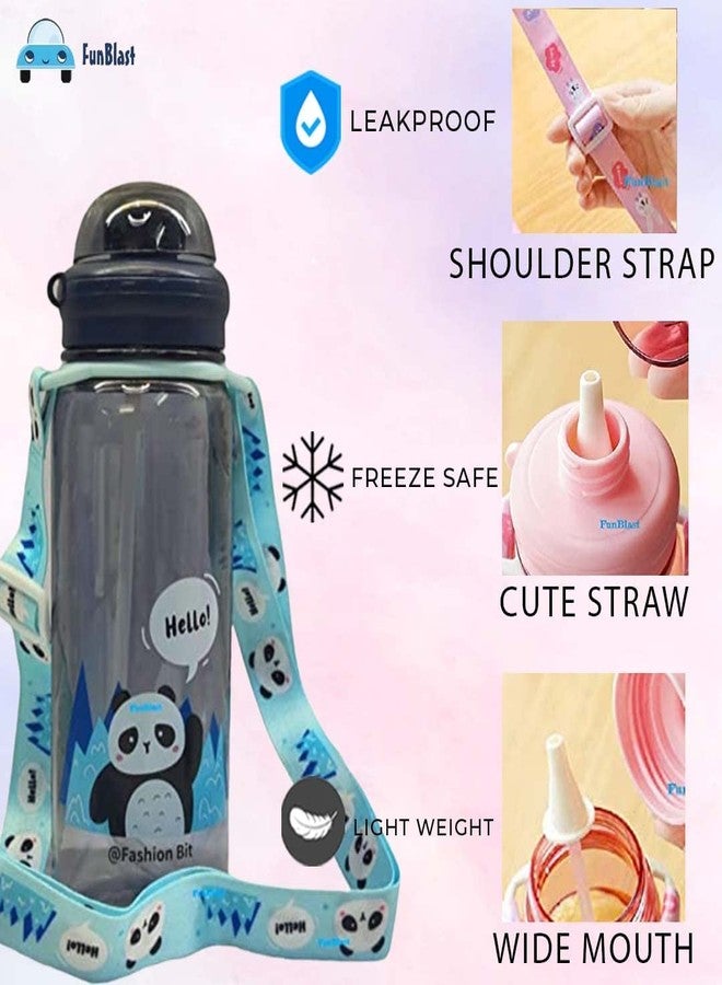 Funeiko Cute Water Bottle for Kids – Cartoon Animal Design Sipper Bottle with Straw & Adjustable Strap Stylish Water Bottle with Sipper, School Water Bottle for Kids – 520 ML (Panda) - Image 3