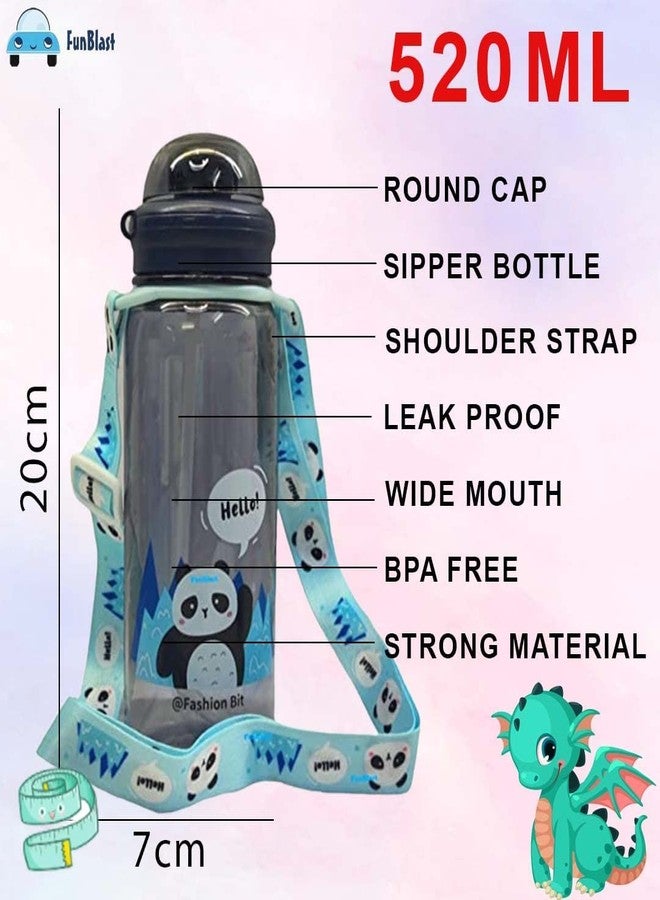 Funeiko Cute Water Bottle for Kids – Cartoon Animal Design Sipper Bottle with Straw & Adjustable Strap Stylish Water Bottle with Sipper, School Water Bottle for Kids – 520 ML (Panda) - Image 2