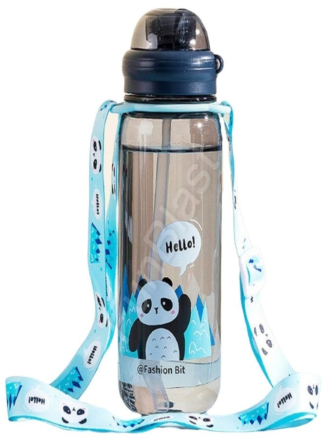 Funeiko Cute Water Bottle for Kids – Cartoon Animal Design Sipper Bottle with Straw & Adjustable Strap Stylish Water Bottle with Sipper, School Water Bottle for Kids – 520 ML (Panda) - Image 1