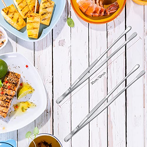 Perthlin 2 Pieces 12 Inch Tweezer Tongs Extra-long Kitchen Stainless Steel Cooking Tweezers with Round Tip Cooking Tongs for Grill, BBQ, Pasta - Image 2