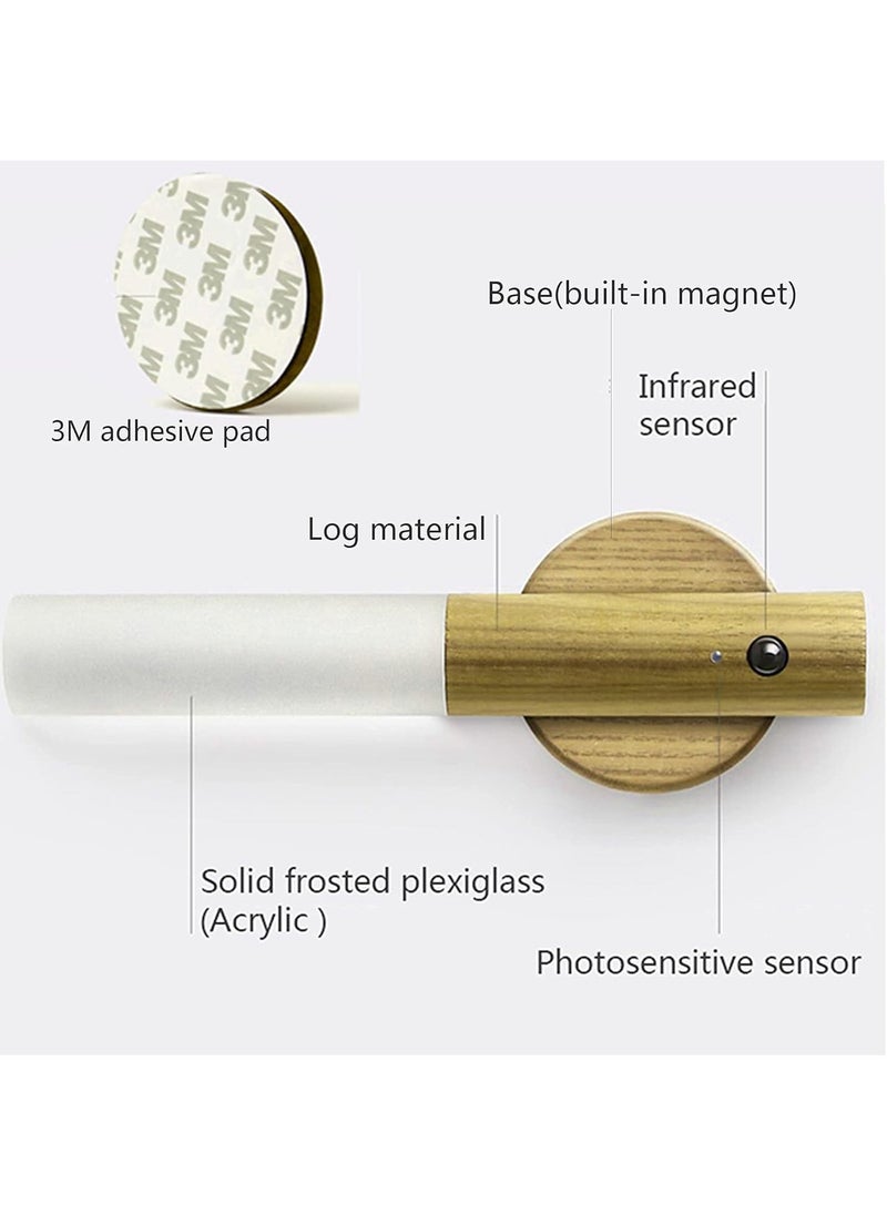 Hihonor Night Light Motion Sensor Light Indoor Led Magnetic Portable Lamp No Plug USB Charge Wall Lamp for Hallway Bedroom Wardrobe Table Stairwell Cabinet Kitchen etc, Wood - Image 3