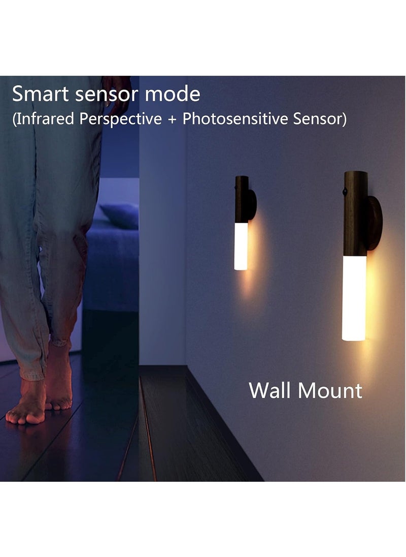Hihonor Night Light Motion Sensor Light Indoor Led Magnetic Portable Lamp No Plug USB Charge Wall Lamp for Hallway Bedroom Wardrobe Table Stairwell Cabinet Kitchen etc, Wood - Image 5