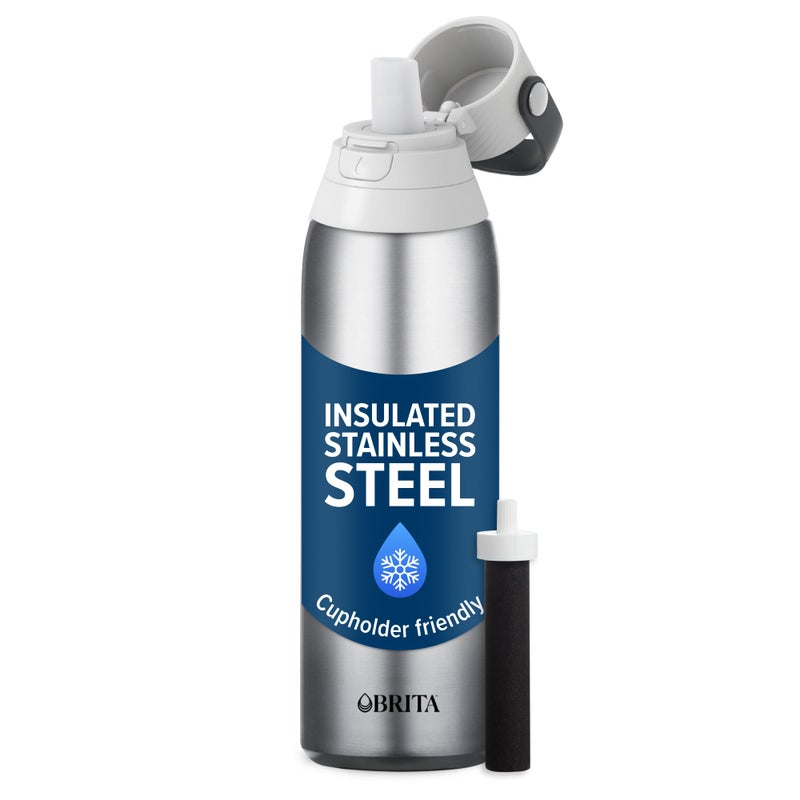 Brita Insulated Filtered Water Bottle with Straw, Reusable, Christmas Gift and Stocking Stuffer For Men and Women, Stainless Steel Metal, 20 Ounce - Image 1