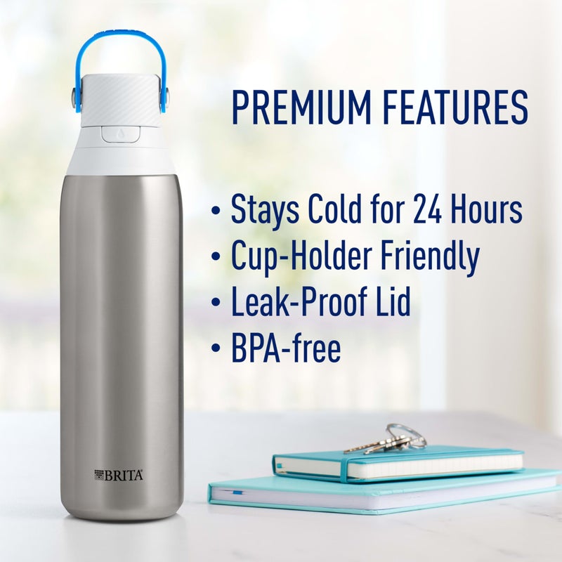 Brita Insulated Filtered Water Bottle with Straw, Reusable, Christmas Gift and Stocking Stuffer For Men and Women, Stainless Steel Metal, 20 Ounce - Image 4