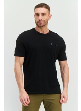 Men Crew Neck Short Sleeves Brand Logo T-Shirt, Black
