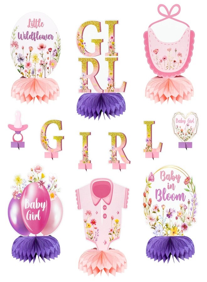 ANGOLIO Baby Girl Honeycomb Centerpieces for Birthday Party - Christmas Winter Gifts 12 Pink Floral Baby in Bloom Table Decorations for Baby Shower Cute Wildflower Table Display Gender Reveal Supplies - Image 1