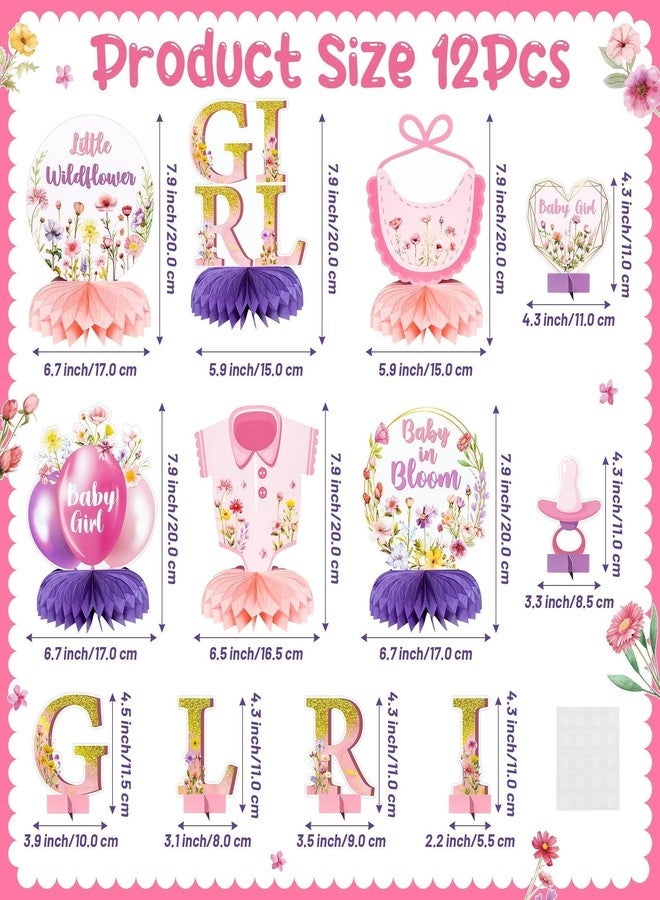 ANGOLIO Baby Girl Honeycomb Centerpieces for Birthday Party - Christmas Winter Gifts 12 Pink Floral Baby in Bloom Table Decorations for Baby Shower Cute Wildflower Table Display Gender Reveal Supplies - Image 2