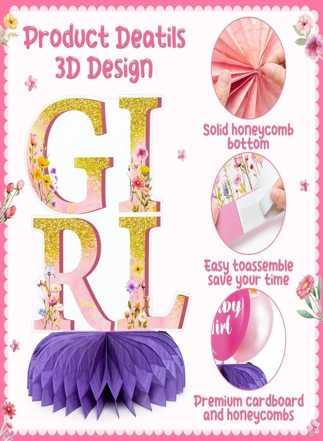 ANGOLIO Baby Girl Honeycomb Centerpieces for Birthday Party - Christmas Winter Gifts 12 Pink Floral Baby in Bloom Table Decorations for Baby Shower Cute Wildflower Table Display Gender Reveal Supplies - Image 4