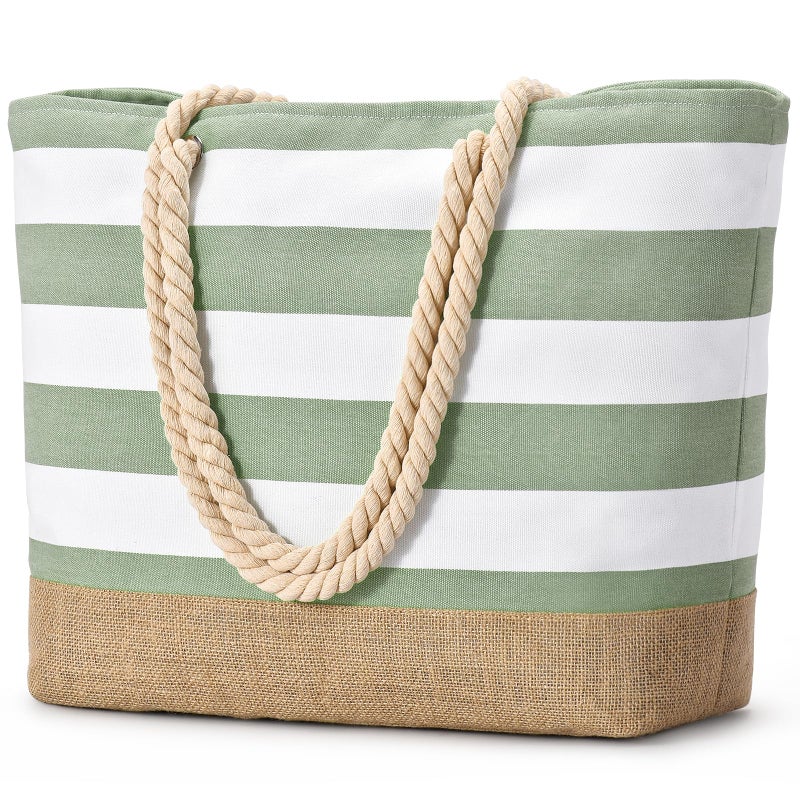 Becokan Beach Bags for Women Large Canvas Jute Beach Tote Bag Beach Bags Waterproof Sandproof Swim Pool Bag Beach Travel Essentials - Image 1