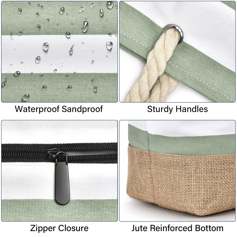 Becokan Beach Bags for Women Large Canvas Jute Beach Tote Bag Beach Bags Waterproof Sandproof Swim Pool Bag Beach Travel Essentials - Image 4