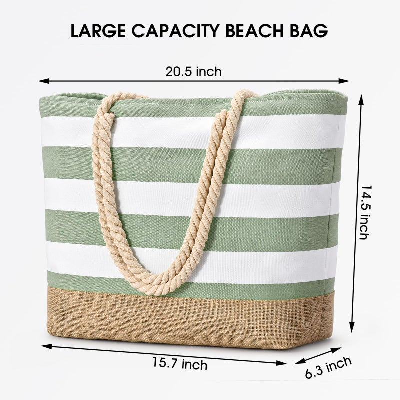 Becokan Beach Bags for Women Large Canvas Jute Beach Tote Bag Beach Bags Waterproof Sandproof Swim Pool Bag Beach Travel Essentials - Image 5